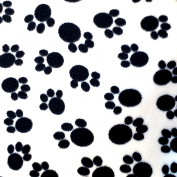 Anti Pill Fleece Fabric - Black Paws on White